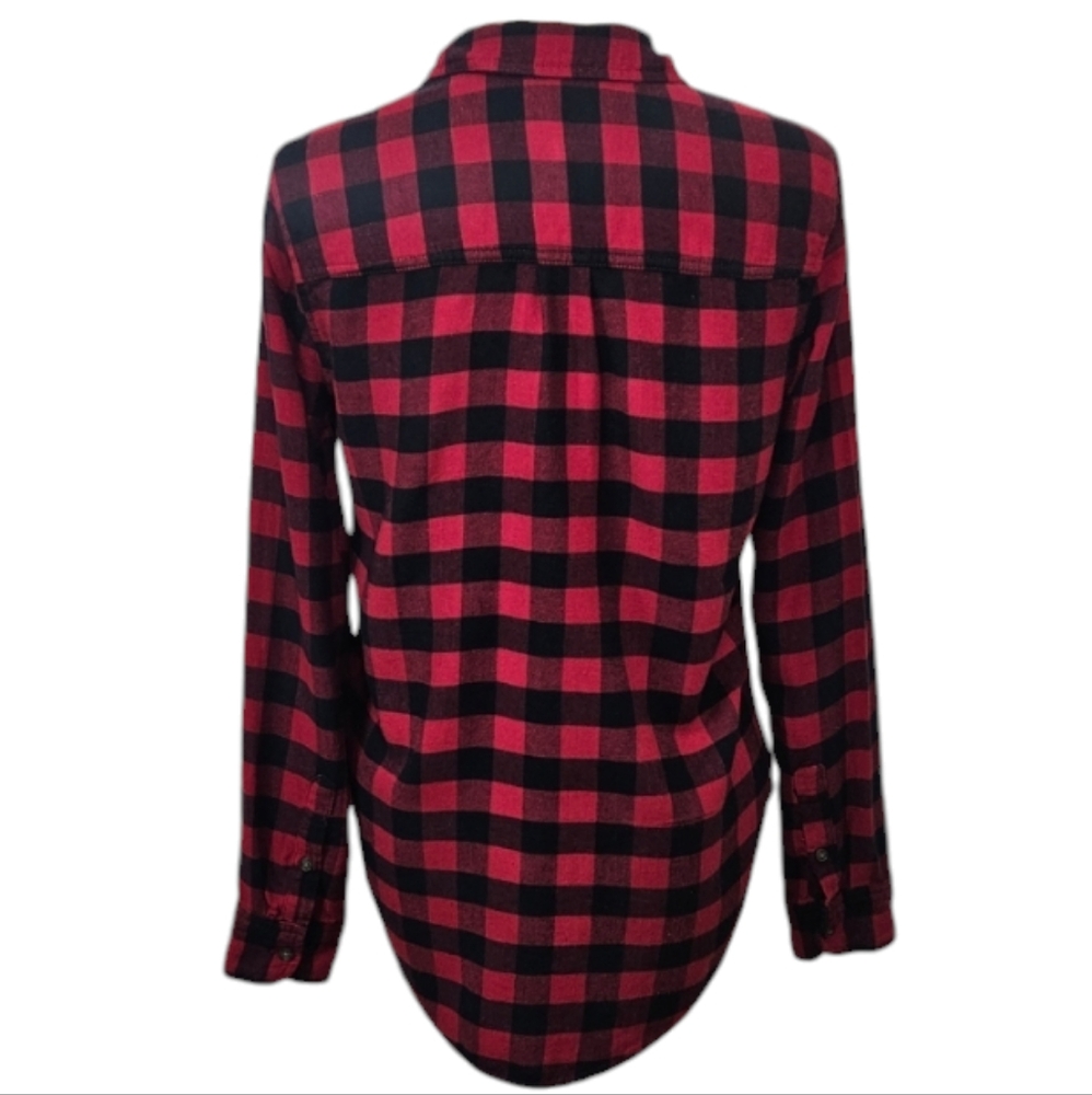 Abercrombie & Fitch Buffalo Plaid Flannel Shirt Red Black Relaxed Fit Small - Picture 3 of 10